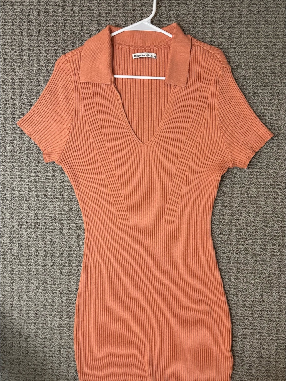 Abercrombie & Fitch Coral-Orange Ribbed Polo Midi Dress - Size L